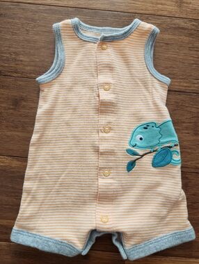 Carters Orange Striped Sleeveless Baby Shorts One-Piece with Chameleon, Newborn